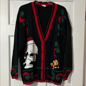 Snoopy Holiday Cardigan in Black and Red